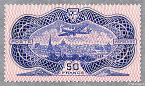 Image du timbre Avion survolant Paris, burelage rose-dit «le 50F burelé»