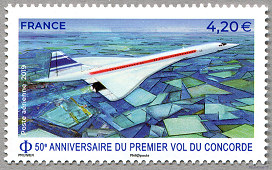 Image du timbre 50e anniversaire du 1er vol du Concorde