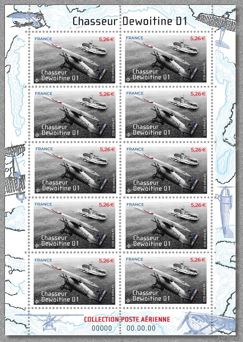 Chasseur Dewoitine D1 - Mini-feuille de 10 timbres