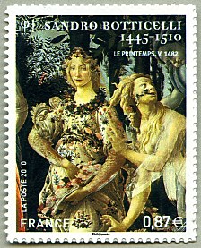 Sandro Botticelli 1445-1510<br />Zéphyr et Flores - Timbre autoadhésif