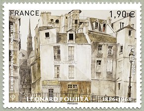 Léonard Foujita 1886-1968 <br /> Le quai aux fleurs Notre-Dame 1950