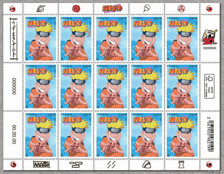 Naruto - Feuille de  15 timbres