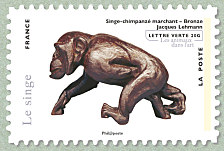 Singe-chimpanzé marchant, bronze
<br />
Jacques Lehmann - La Piscine, Roubaix