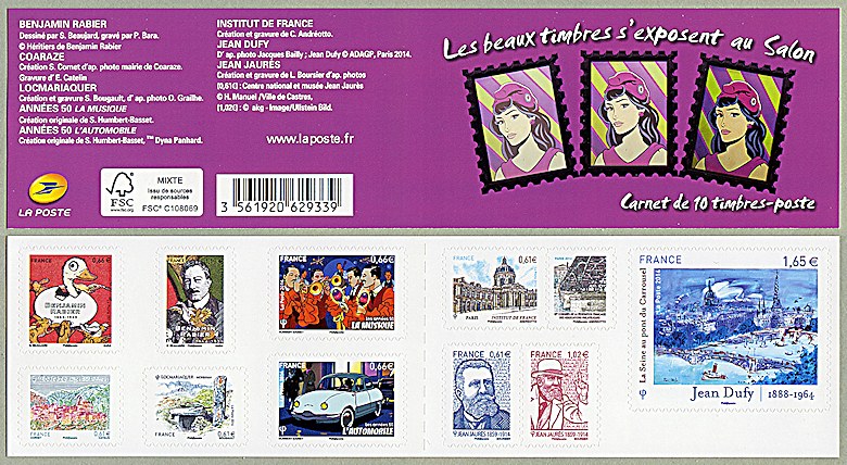 Carnet de 10 timbres autoadhésifs <br /> «Les beaux timbres s´exposent au Salon»