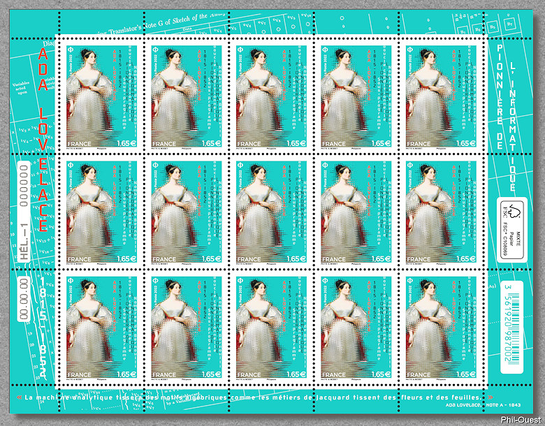 Ada Lovelace - Feuillet de 15 timbres