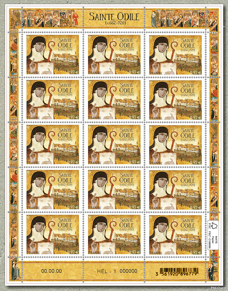 Sainte Odile v.662-720 - Feuille de  15 timbres