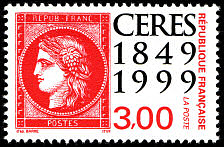 Cent cinquantième anniversaire<BR>du premier timbre-poste français<BR>Le Cérès rouge 1900