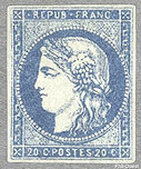 Cérès 20 centimes bleu Type I