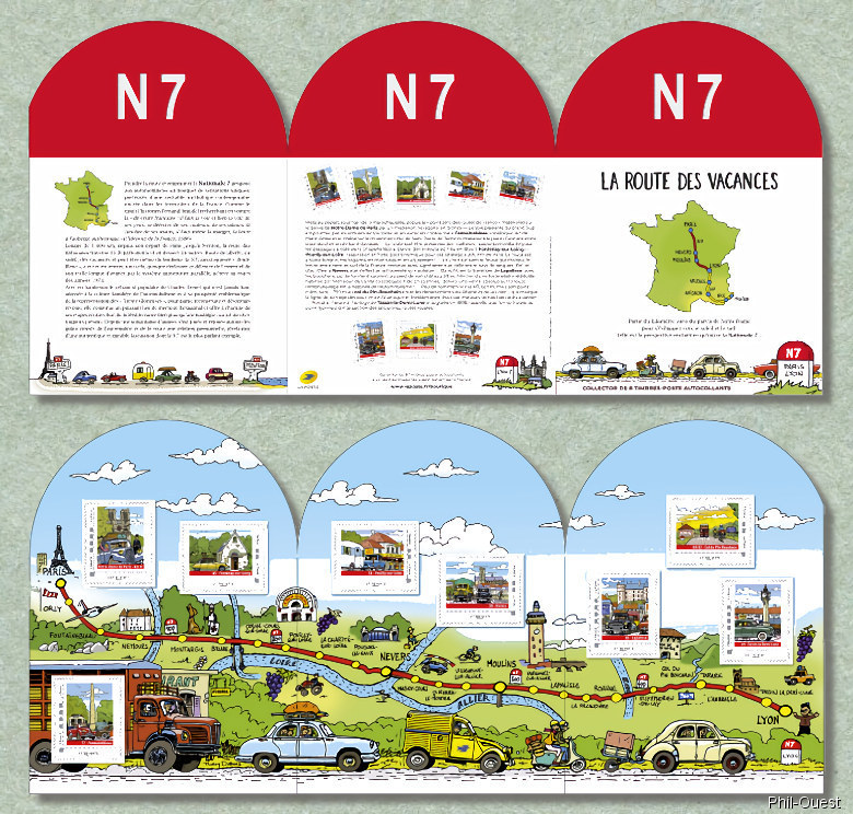 Image du timbre N7, la route des vacances - Paris-Lyon