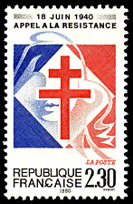 Image du timbre Cinquantenaire de l'Appel à la Résistance-18 juin 1940