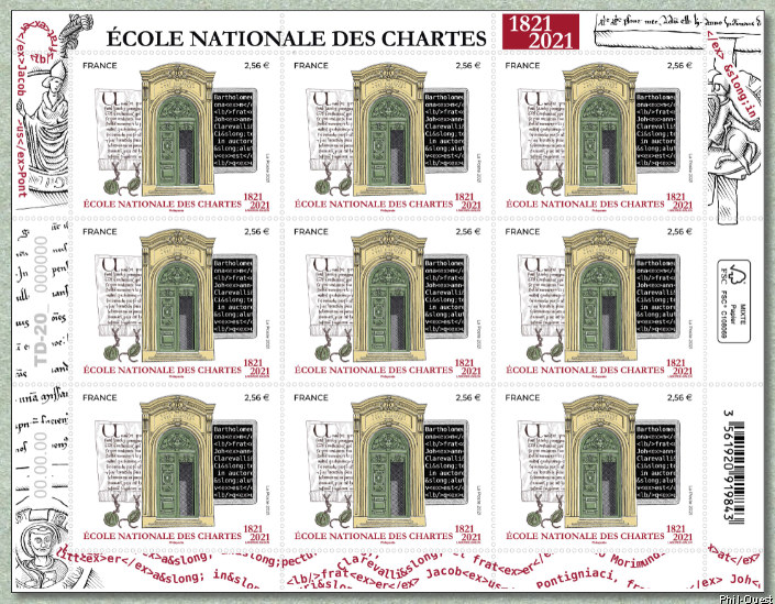 Image du timbre École Nationale des Chartes 1821-2021