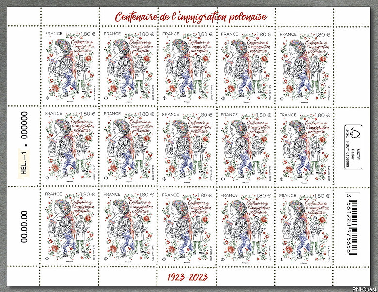 Centenaire de l´immigration polonaise - Feuillet de 15 timbres