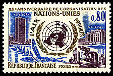 Image du timbre 25ème anniversaire de l´organisation des Nations-Unies - Paix - Progrès-
New-York - Genève