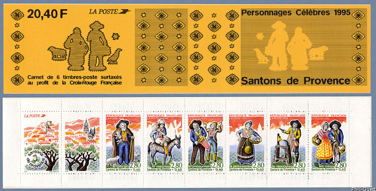 Le carnet des santons de Provence<br />Carnet de 6 timbres-poste surtaxés au profit de la Croix-Rouge française