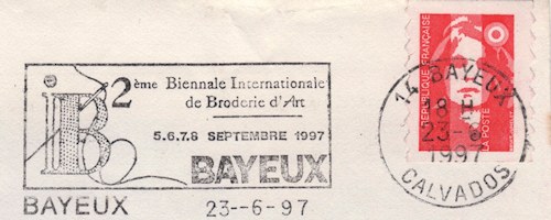 Flamme d´oblitération de Bayeux«2ème Biennale Internationale de Broderie d'Art   -   5-6-7-8 septembre 1997»
