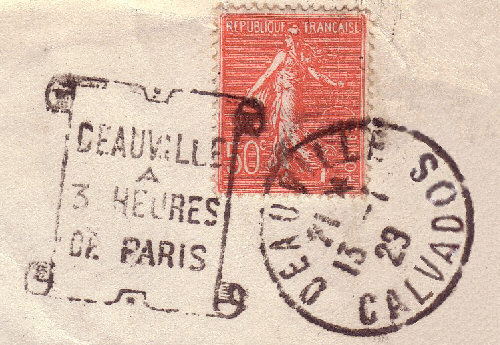 Flamme d´oblitération de Deauville
«Deauville à 3 heures de Paris»
