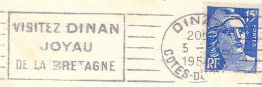 Flamme d´oblitération de Dinan
Le timbre à date porte la mention  «Côtes du Nord»
