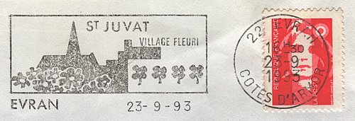 Flamme d´oblitération d´EVRAN
«ST JUVAT - village fleuri»