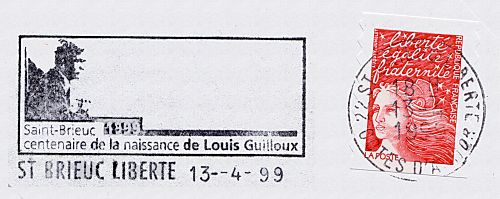 Flamme d´oblitération du bureau de poste de Saint-Brieuc Résistance
Centenaire de la naissance de Louis Guilloux