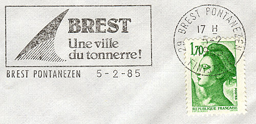 Flamme d´oblitération de Brest Pontanezen
«BREST Une ville du tonnerre !»