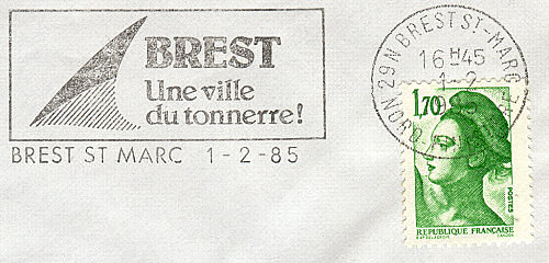 Flamme d´oblitération de Brest Saint Marc
«BREST Une ville du Tonnerre !»