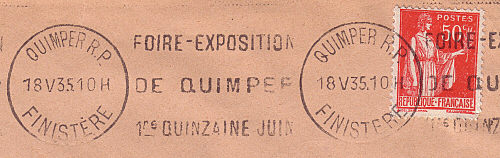 Flamme d´oblitération de Quimper
«Foire-Exposition de Quimper»