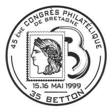 Oblitération temporaire pour le 45ème Congrès du
Groupement Régional des Associations Philatéliques de Bretagne