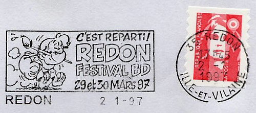 Flamme d´oblitération de Redon
«C´est parti ! REDON FESTIVAL BD 29 et 30 mars 97»