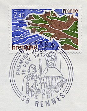 Timbre à date 1er jour du timbre sur la région Bretagne
