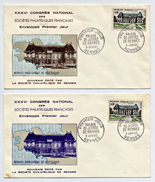 Enveloppe 1er jour du Parlement de Bretagne avec timbre à date du palais de Justice