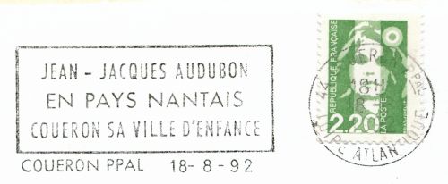 Flamme d´oblitération de Coueron principal
Jean-Jacques Audubon en pays nantais
Coueron sa ville natale