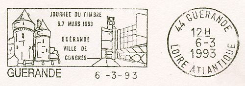 Flamme d´oblitération de Guérande
«Journée du timbre 6-7 mars 1993»
«Guérande ville de congrès»