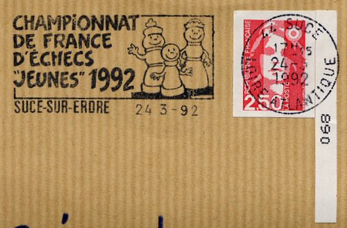 Flamme d´oblitération de Sucé sur Erdre
«Championnet de France d'Echecs Jeunes 1992»