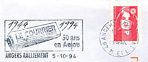 Flamme d´oblitération d´Angers Ralliement
Le Courrier de l´Ouest - 1944-1994, 50 ans en Anjou