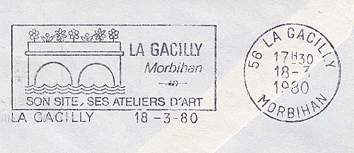 Flamme d´oblitération de La Gacilly
«La Gacilly Morbihan son site - ses ateliers d'art»