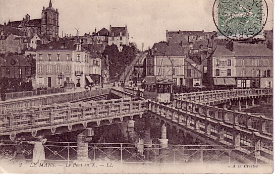 Timbre à date  du Circuit de la Sarthe 24-25 juillet 1921 - Tribunes
Carte postale du Mans: le Pont en X