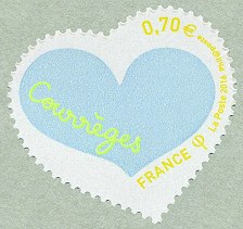 Coeur Courrèges  issu du bloc-feuillet<br />inscription en jaune