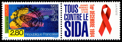 Image du timbre 1983 découverte du virus du SIDA-Tous contre le SIDA - Journée mondiale de lutte contre le SIDA 1er décembre 1994