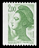 République, type Liberté - 2F vert<BR>timbre pour roulette