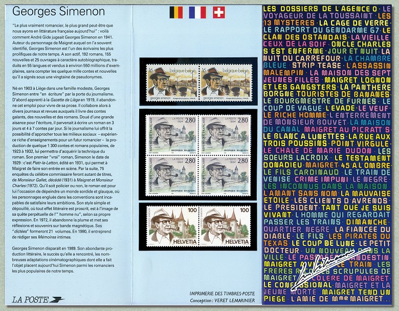 Pochette de l´émission commune Belgique - France - Suisse de Georges Simenon 1903-1989
