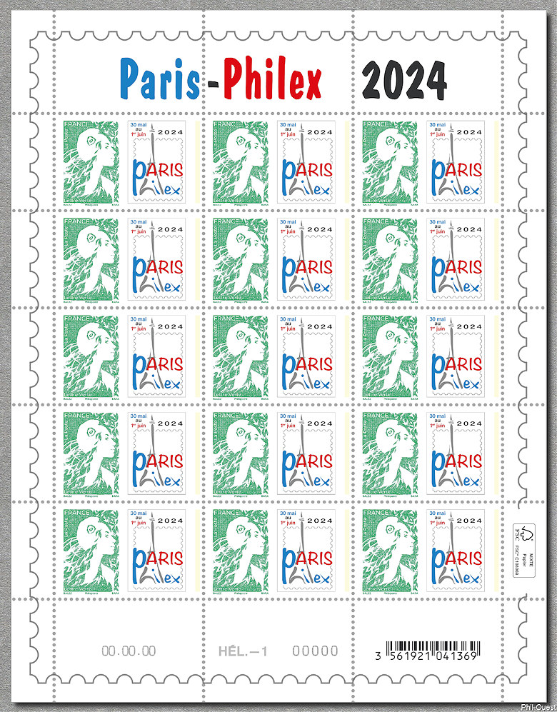 Image du timbre Paris-Philex 30 mai au 1er juin 2024 - Feuille de 15 timbres