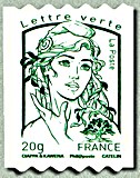 Image du timbre Marianne de Ciappa et Kawena-Lettre verte jusqu'à 20g  - Timbre autoadhésif pour roulette
