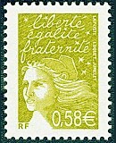Marianne de Luquet 0,58 € vert jaune 