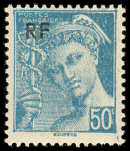 Image du timbre Mercure 50c turquoiseLégende «Postes  Françaises» surchargé «RF»