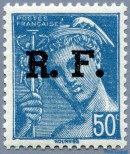 Mercure 50c turquoise<br />Légende «Postes Françaises»