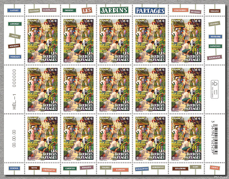Les jardins partagés - Feuille de 15 timbres