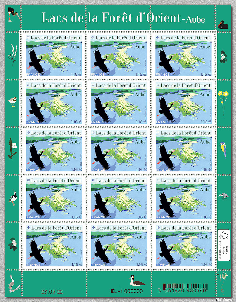 Lacs de la forêt d´Orient - Aube - Feuille de 15 timbres