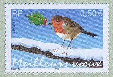 Image du timbre Meilleurs voeux-Le rouge-gorge, timbre issu du souvenir philatélique