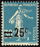 Image du timbre Semeuse surchargée 25c sur 30c