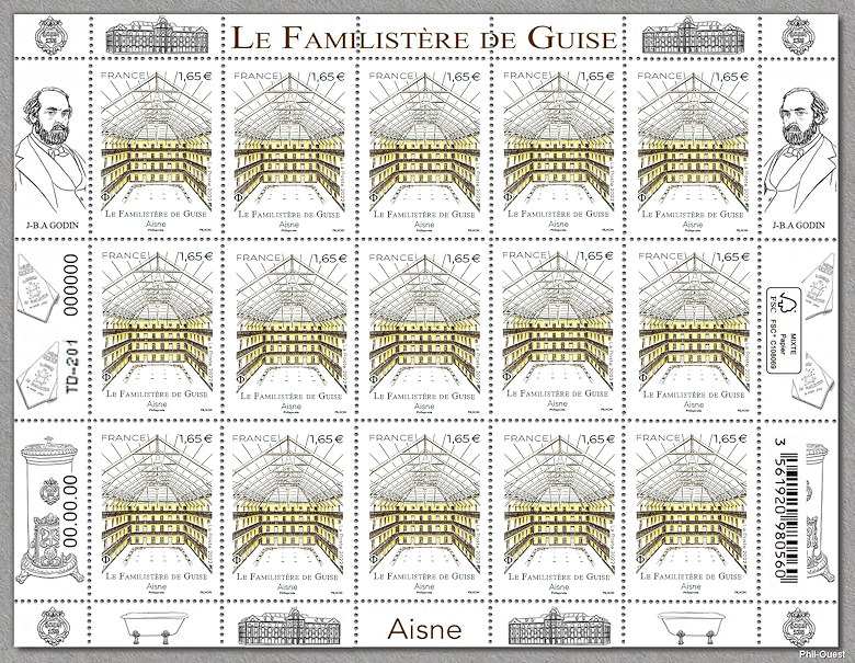 Le Familistère de Guise -  Aisne - Feuille de  15 timbres